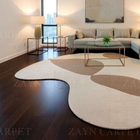 Handcrafted Neutral Organic Shape Modern Living Rug